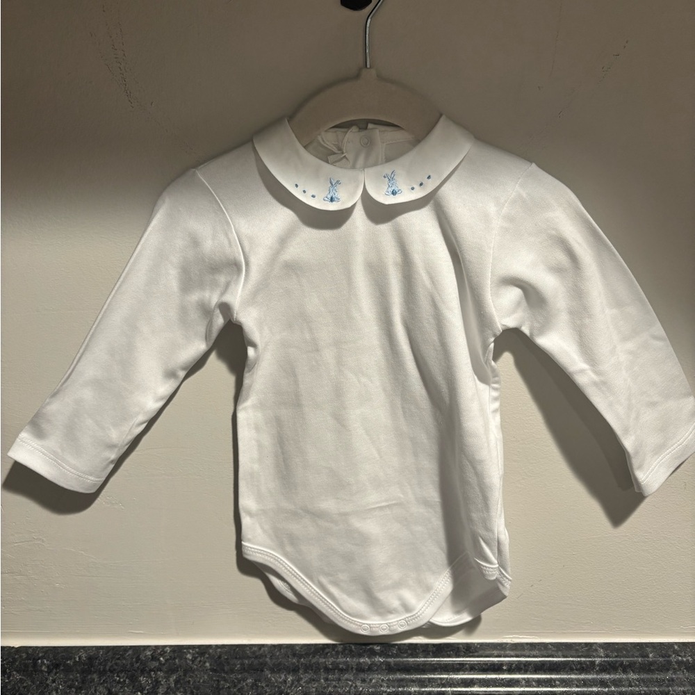 NWT Mariella Ferrari White Collared Embroidered Onesie 9m
